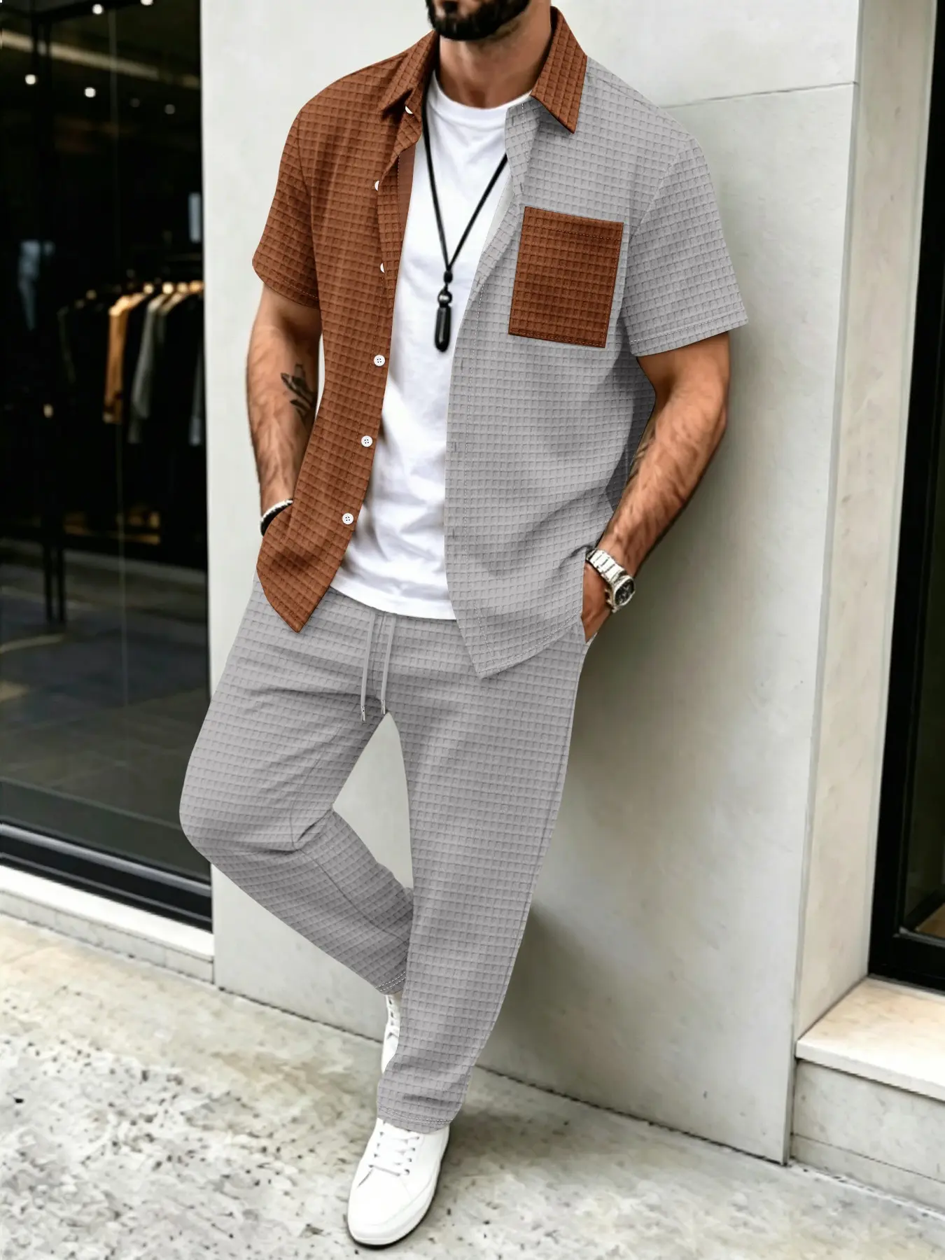 Setelan Kemeja Kasual Pria Pol - Mens Fashion Clothes ulasan dan harga